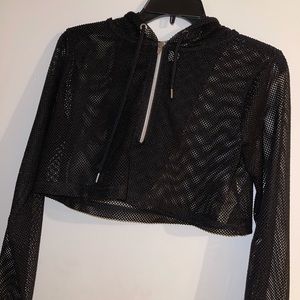 Black mesh cropped quarter zip hoodie from forever 21